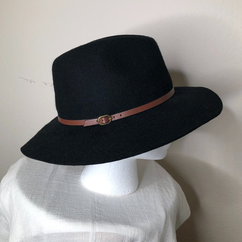 Hinge Black Wide-Brim Hat with Brown Band
